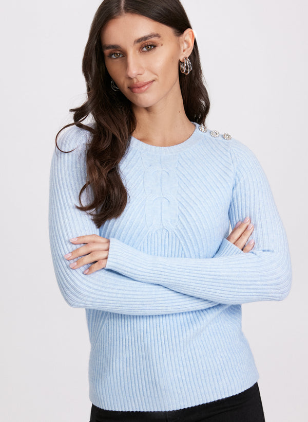 laura Crystal Button Embellished Sweater