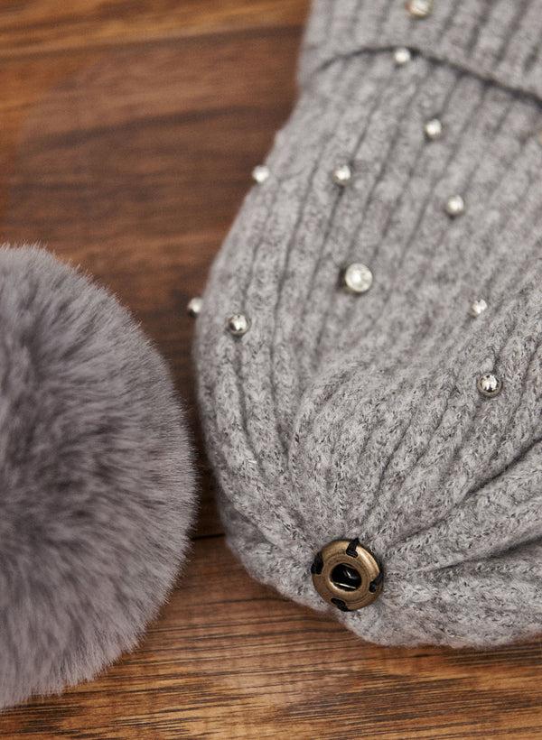 Laura Crystal Detail Pom Pom Hat