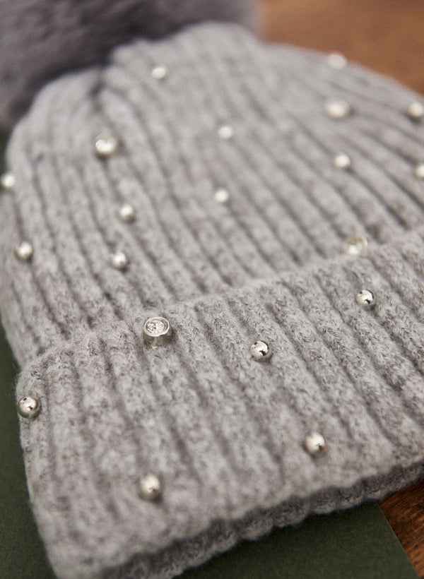 Laura Crystal Detail Pom Pom Hat