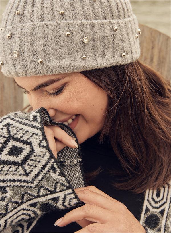 Laura Crystal Detail Pom Pom Hat