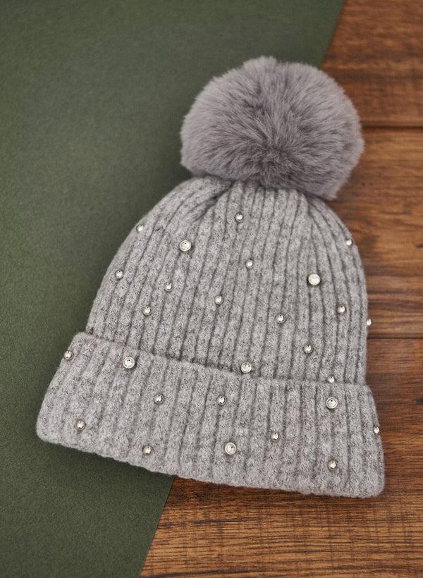 laura Crystal Detail Pom Pom Hat