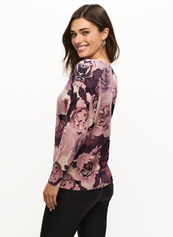 Laura Dolman Sleeve Floral Print Sweater