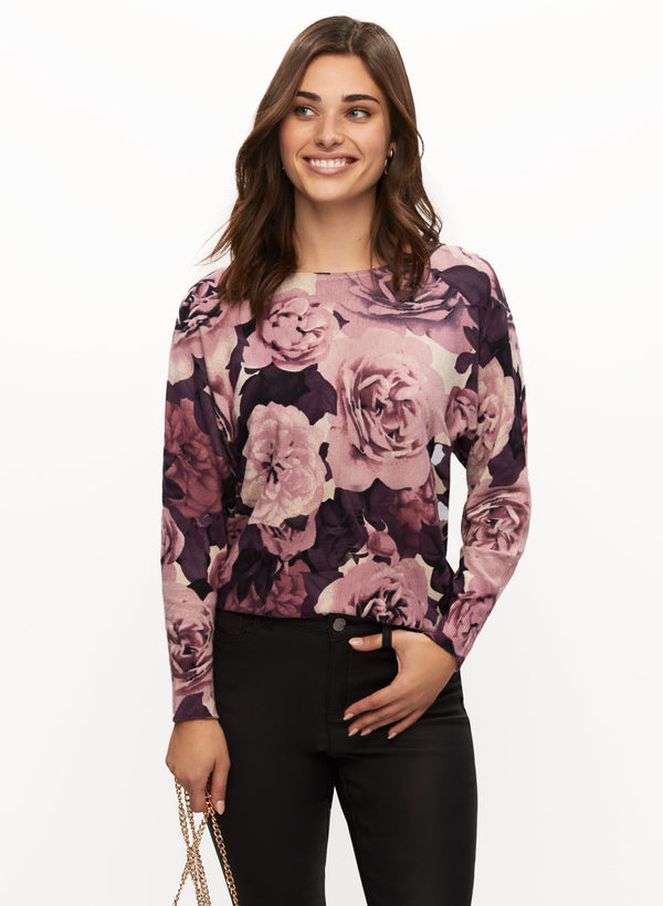 laura Dolman Sleeve Floral Print Sweater