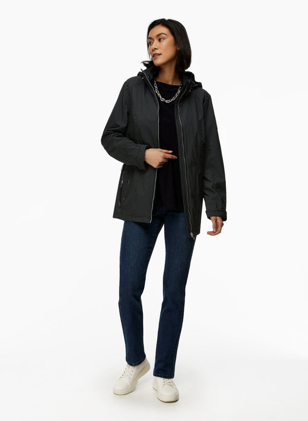 Laura Dot Motif Zip Front Coat