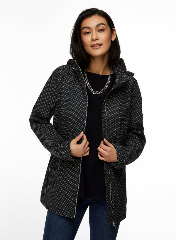 laura Dot Motif Zip Front Coat