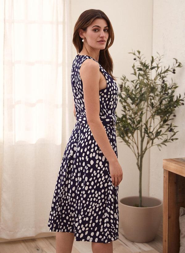 Laura Dot Print Keyhole Belted Dress
