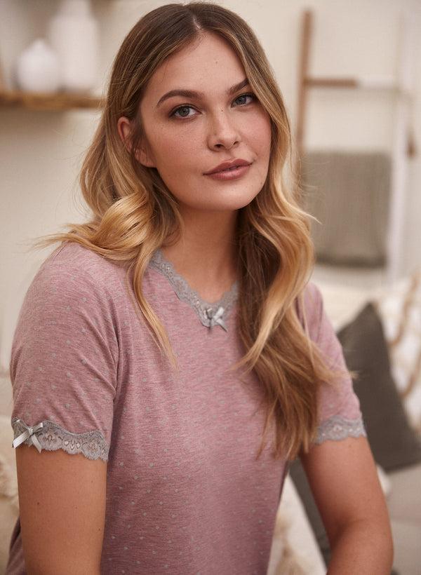 Laura Dot Print Lace Pyjama Set