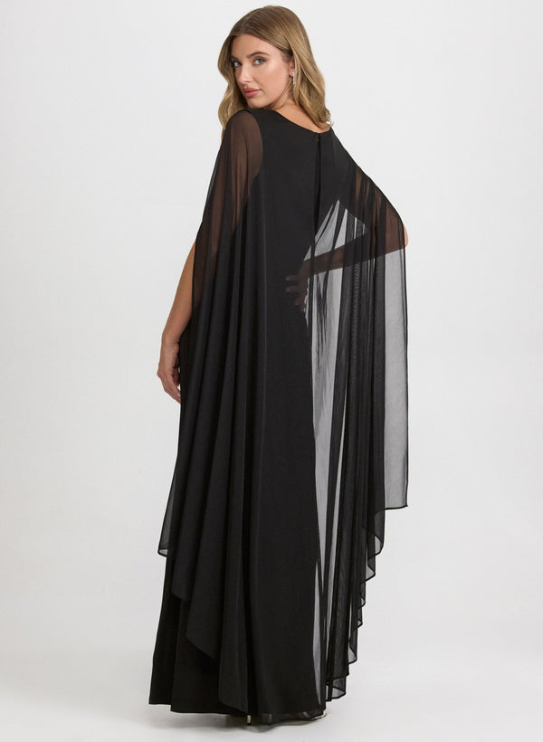 Laura Embellished Chiffon Cape Dress