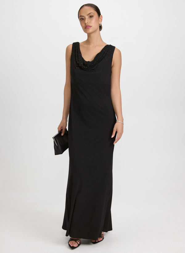 laura Embellished Cowl Neck Dress