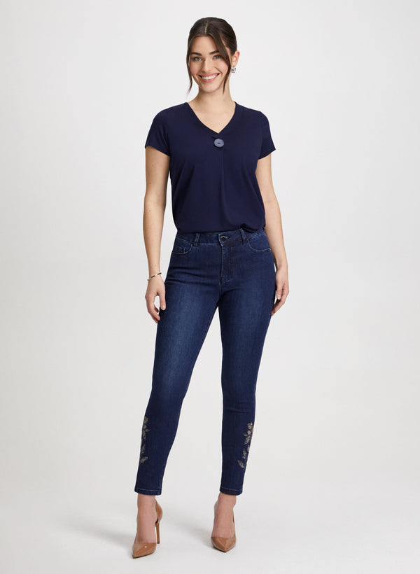 Laura Embellished-Hem Ankle Jeans