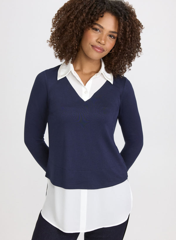 laura Embellished Illusion Blouse