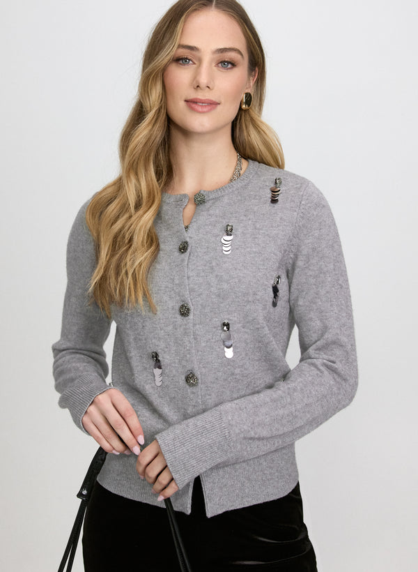 laura Embellished Jeweled Button Cardigan