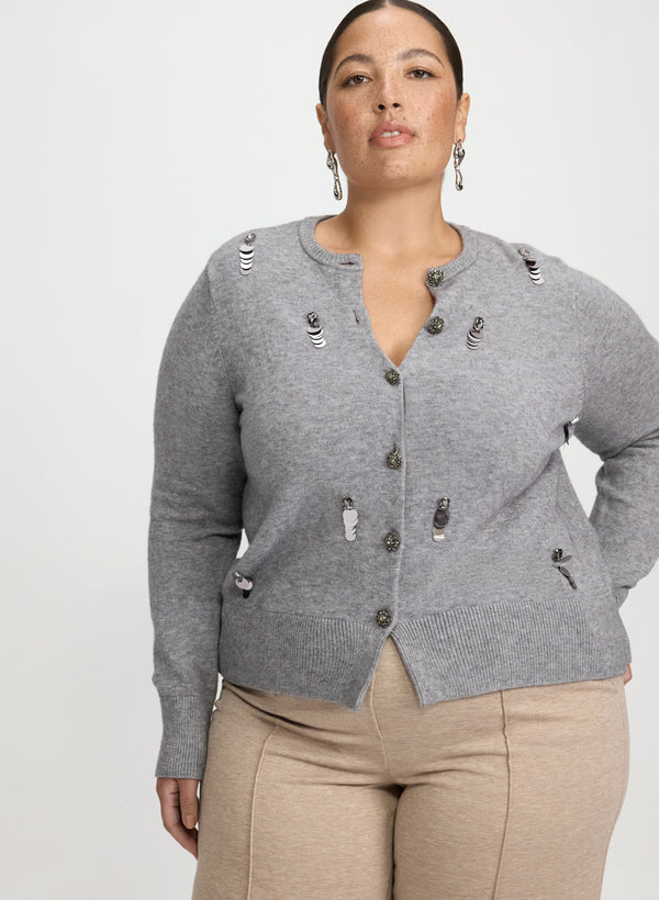 laura Embellished Jeweled Button Cardigan