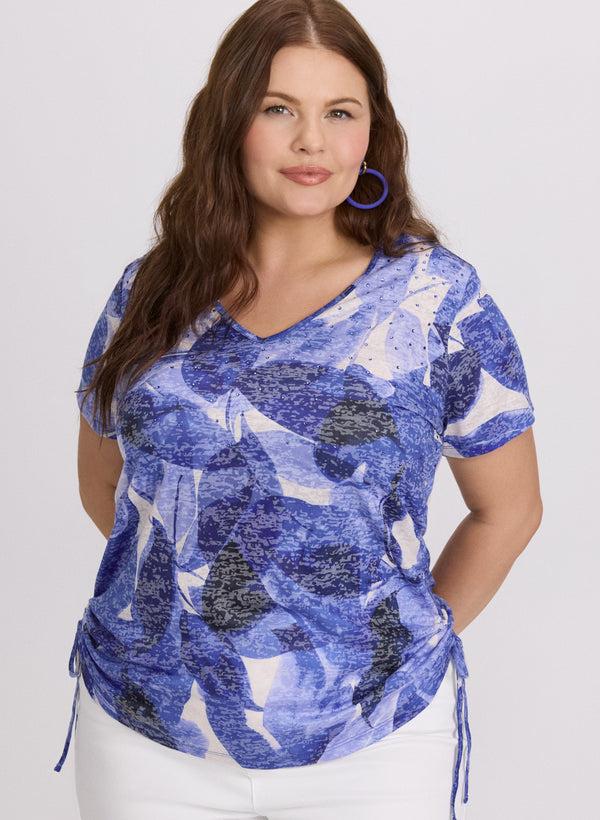 Laura Embellished Leaf Print T-Shirt