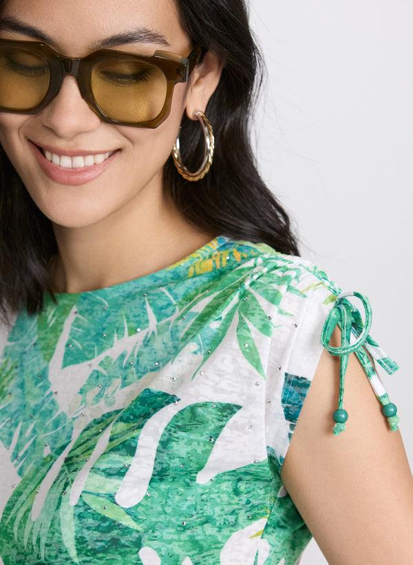 Laura Embellished Palm Print T-Shirt