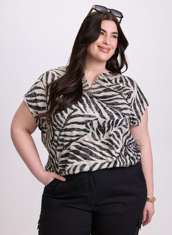 laura Embellished Palm Print T-Shirt