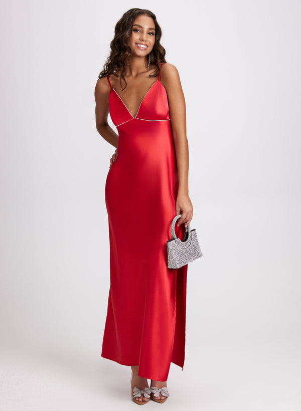 laura Embellished Satin Slip Dress