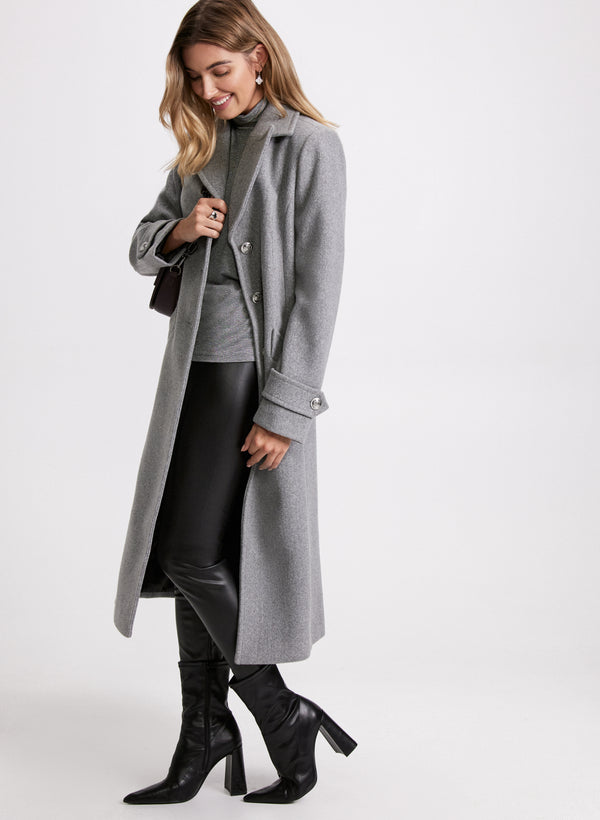 laura Embossed Button Wool-Blend Coat