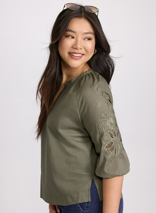 laura Embroidered 3/4 Sleeve Blouse