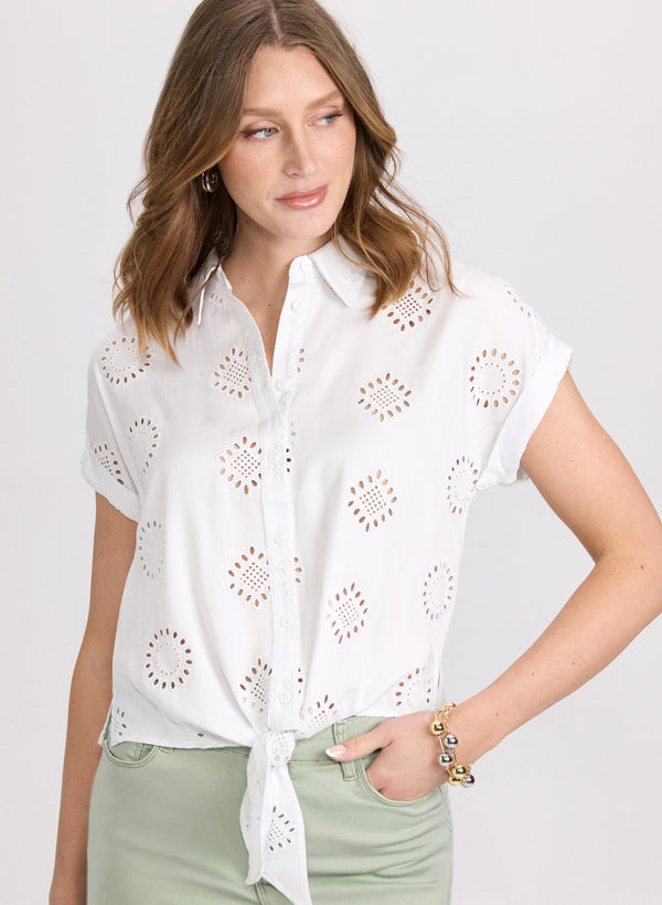 laura Embroidered Button-Down Blouse