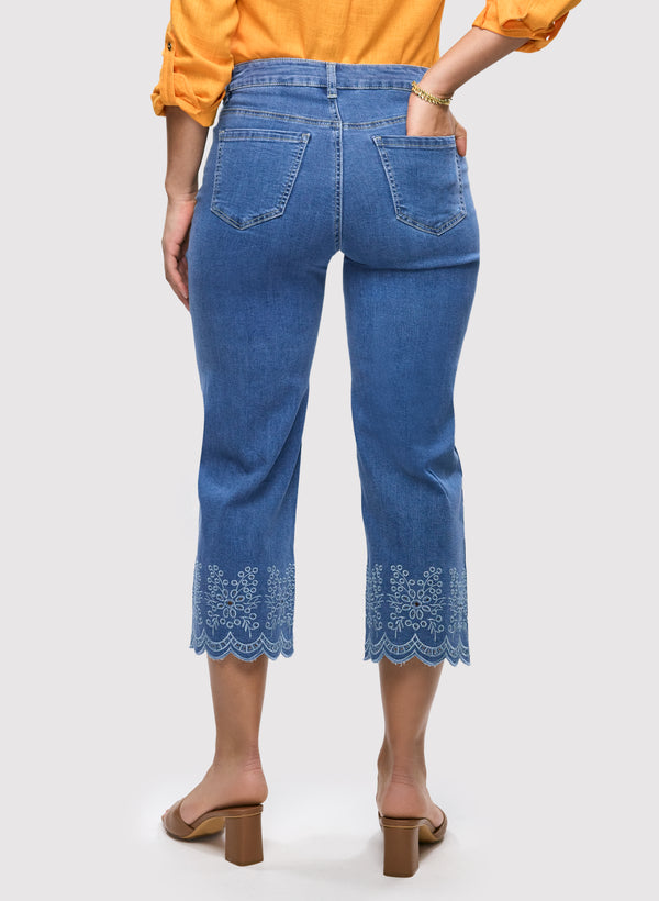 Laura Embroidered Hem Capri Jeans