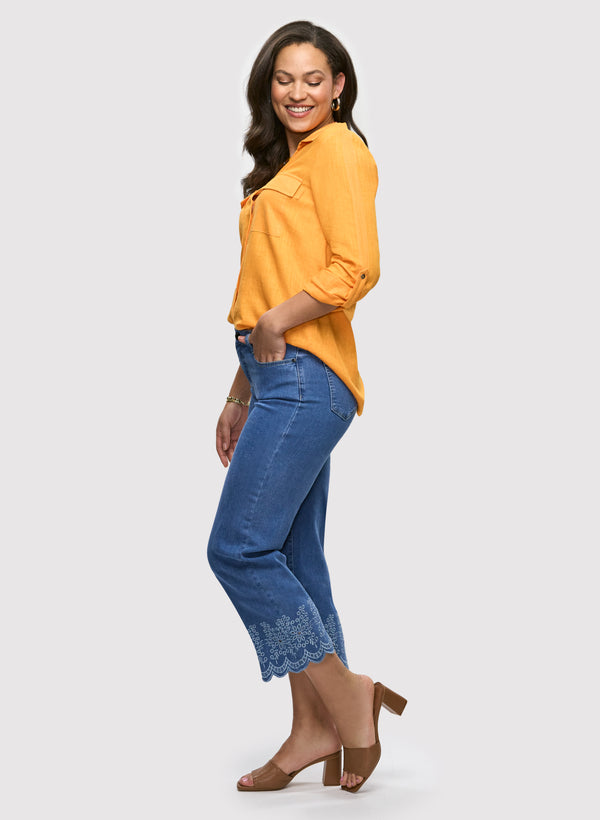 Laura Embroidered Hem Capri Jeans