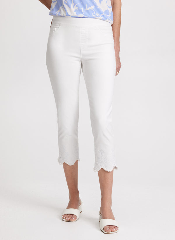 laura Embroidered Hem Denim Capris