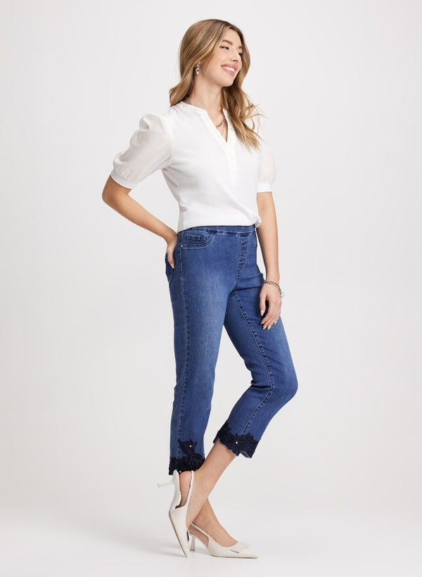 Laura Embroidered Hem Straight Leg Jeans