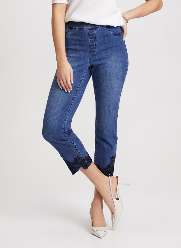 laura Embroidered Hem Straight Leg Jeans