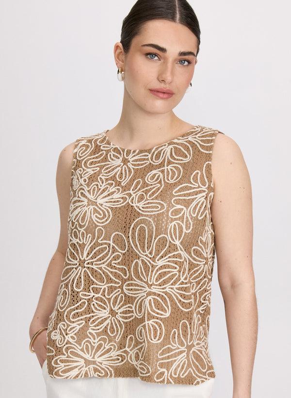 laura Embroidered Open Knit Top