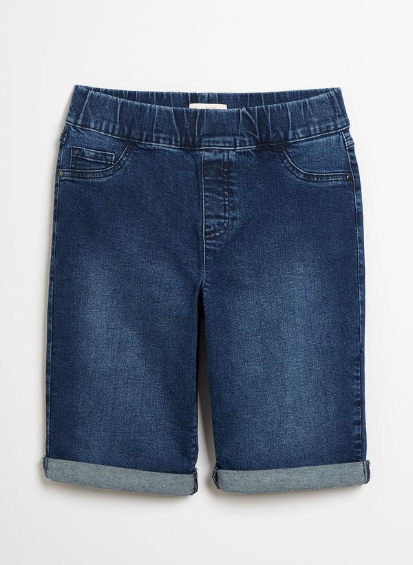 Laura Embroidered Pull-On Denim Shorts