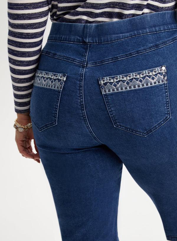 Laura Embroidered Pull-On Jean Shorts