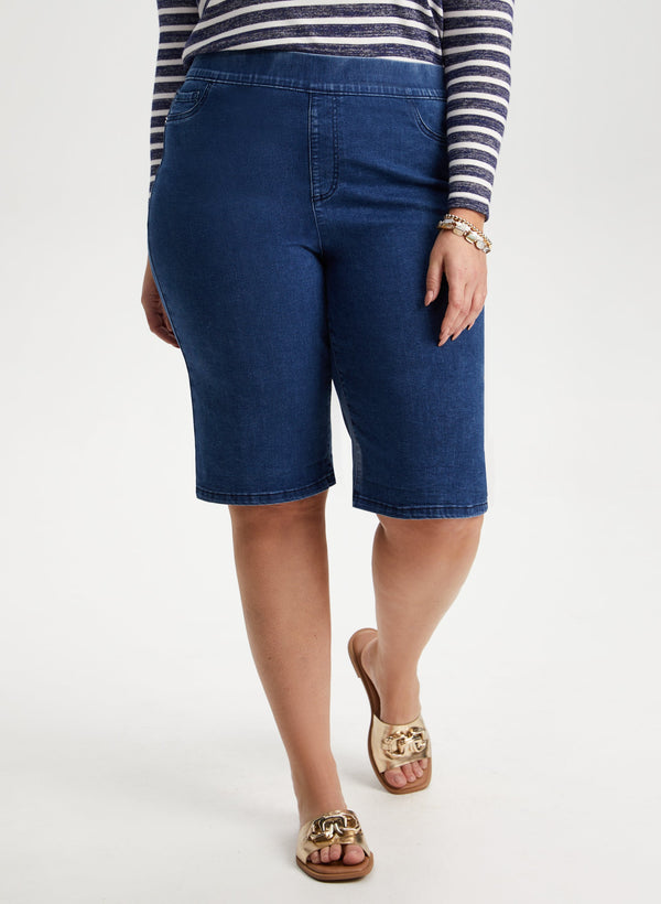 Laura Embroidered Pull-On Jean Shorts