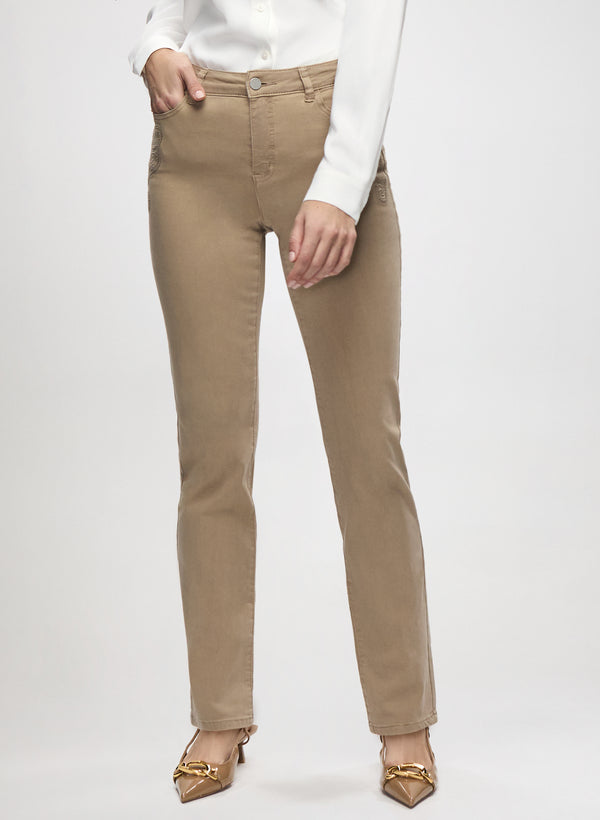 laura Embroidered Straight Leg Denim Pants