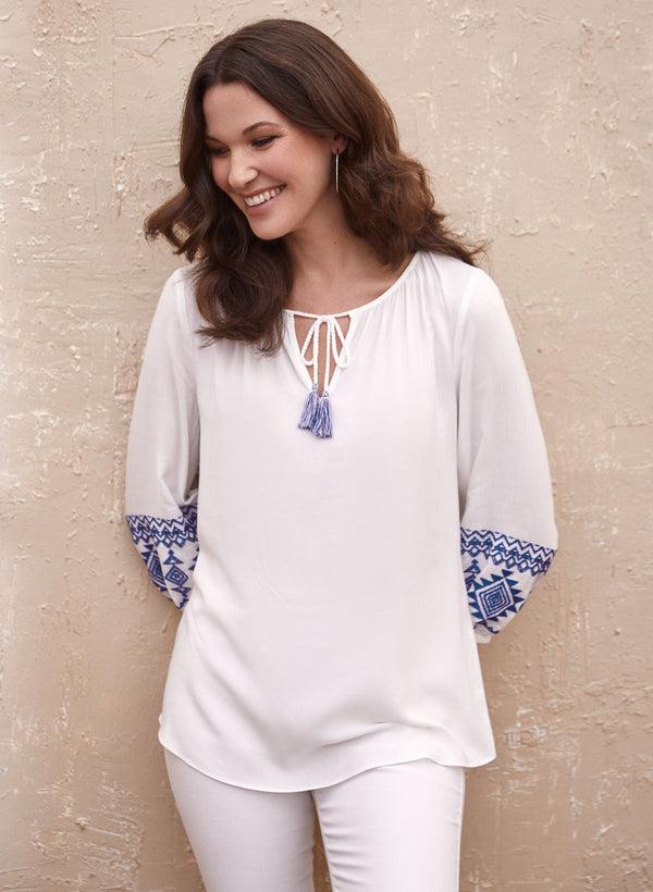 laura Embroidered Tassel Detail Blouse