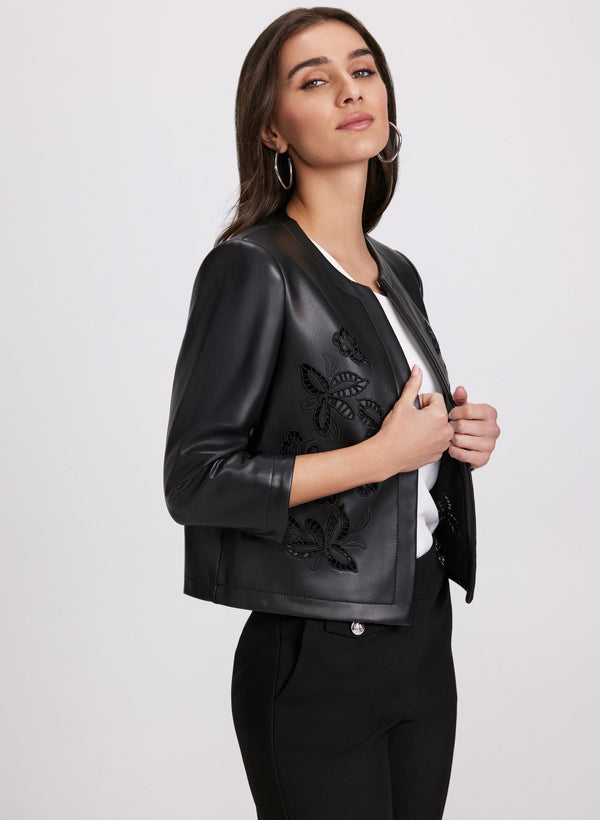 Laura Embroidered Vegan Leather Jacket
