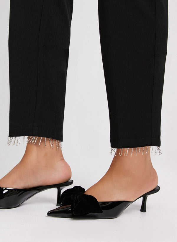 Laura Emma Crystal Fringe Slim-Leg Pants