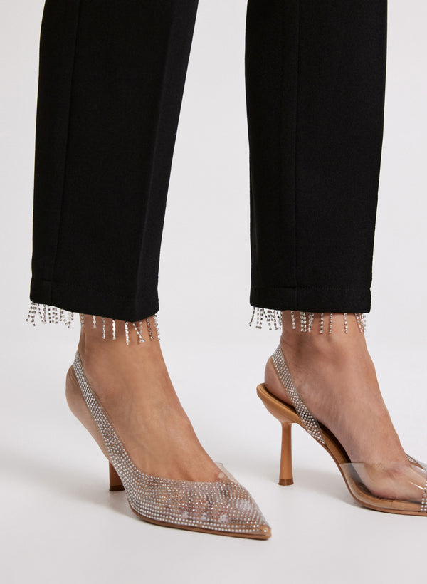 Laura Emma Crystal Fringe Slim-Leg Pants