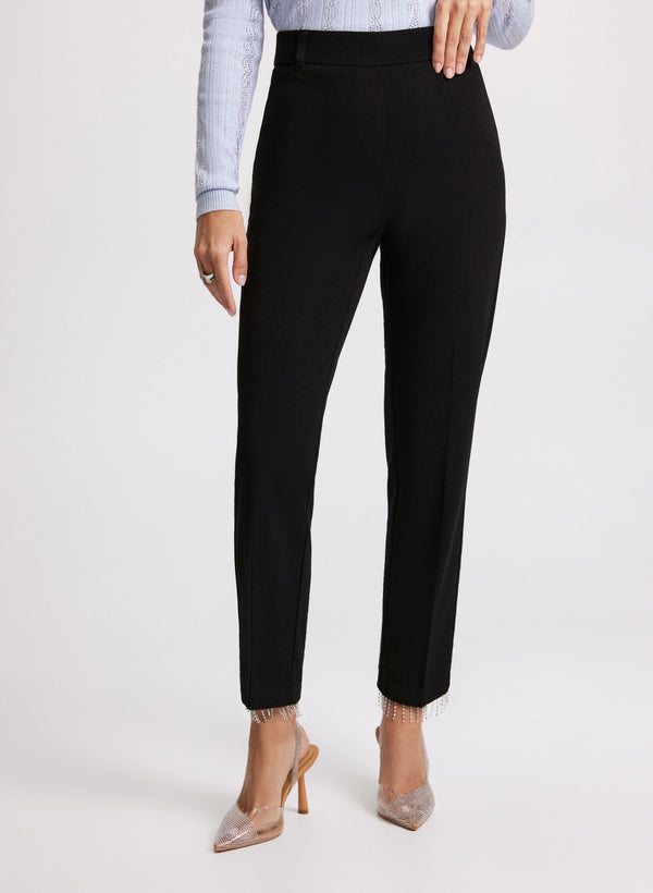 laura Emma Crystal Fringe Slim-Leg Pants