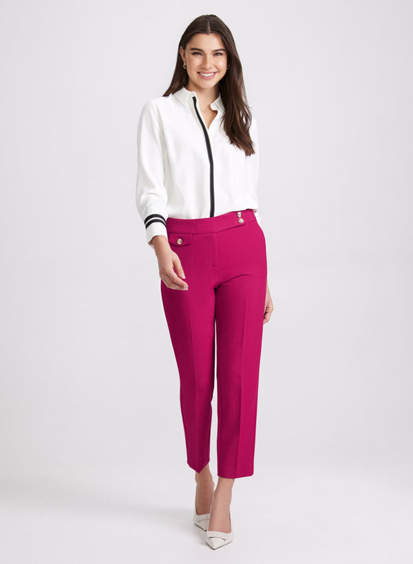 Laura Emma Embossed Button Slim-Leg Pants