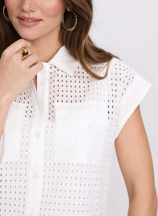 Laura Eyelet Button-Down Blouse