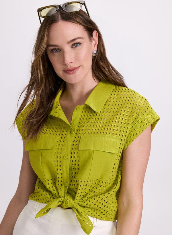 Laura Eyelet Button-Down Blouse