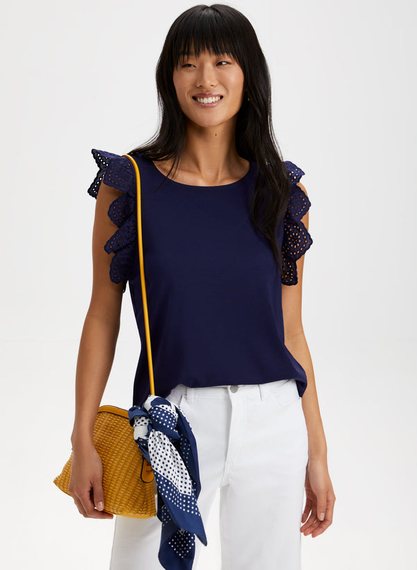 laura Eyelet Cap Sleeve Tee