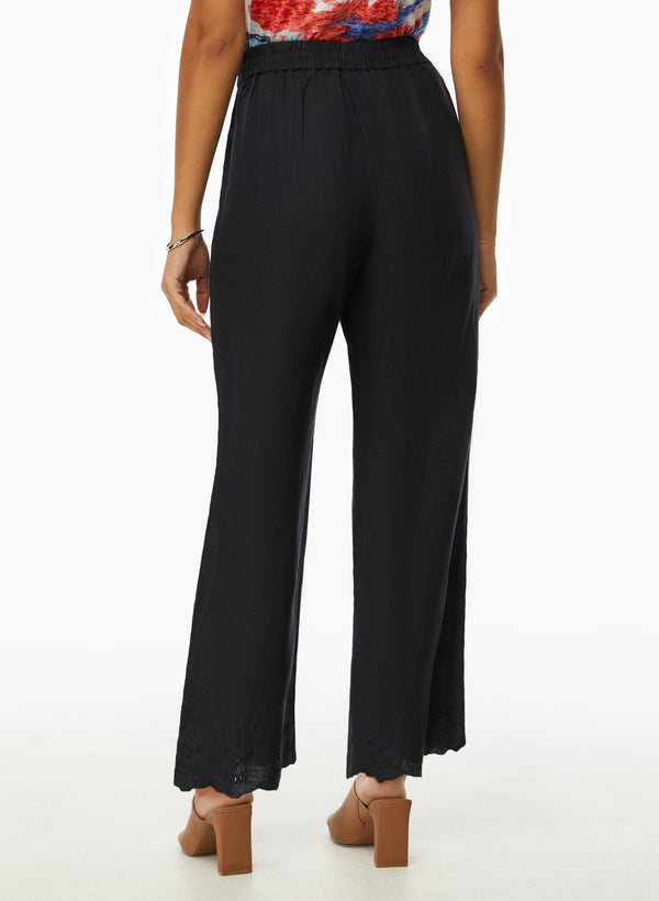Laura Eyelet Trim Linen-Blend Pants