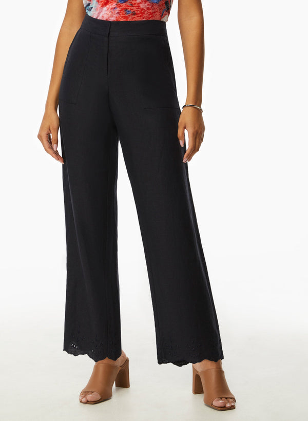 laura Eyelet Trim Linen-Blend Pants
