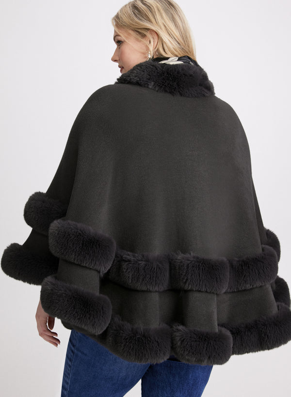 laura Faux Fur Double Border Poncho