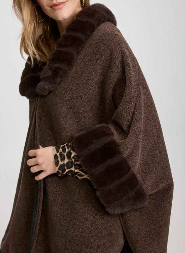 Laura Faux Fur Trim Poncho