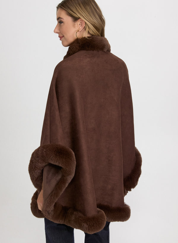 Laura Faux-Fur Trim Poncho