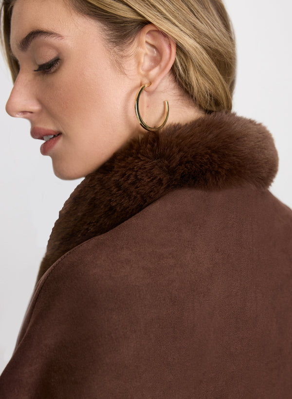 Laura Faux-Fur Trim Poncho