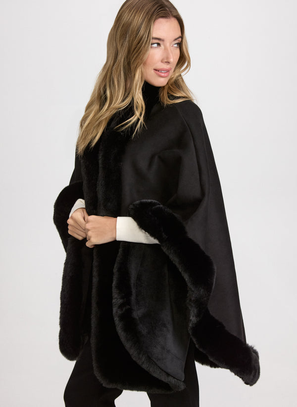 laura Faux-Fur Trim Poncho